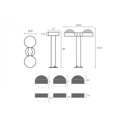 Sonneman REALS LED Double Bollard - Textured Gray, 16", Dome Caps and White Cylinder Lenses