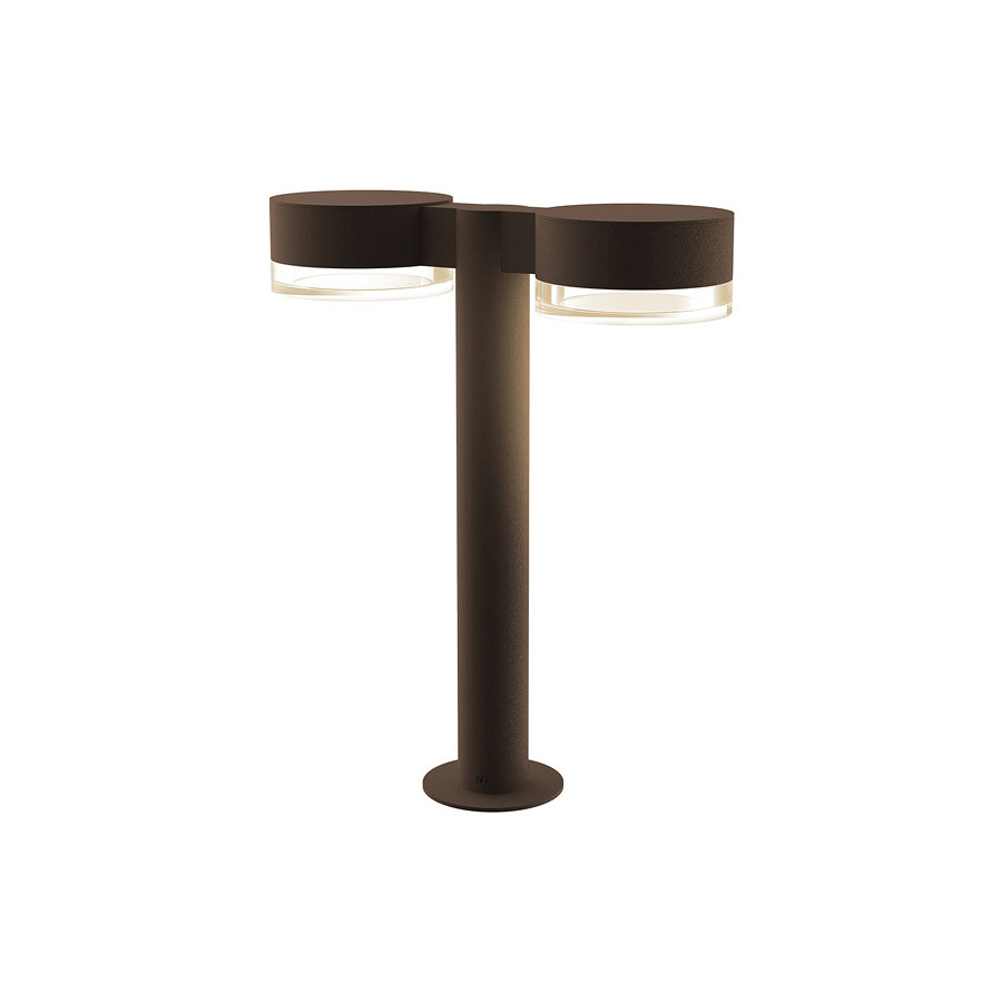 Sonneman REALS LED Double Bollard - Textured Bronze, 16", Plate Caps and Clear Cylinder Lenses