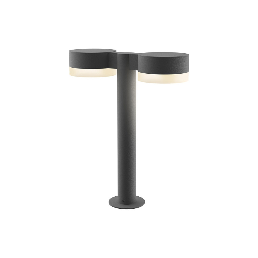 Sonneman REALS LED Double Bollard - Textured Gray, 16", Plate Caps and White Cylinder Lenses