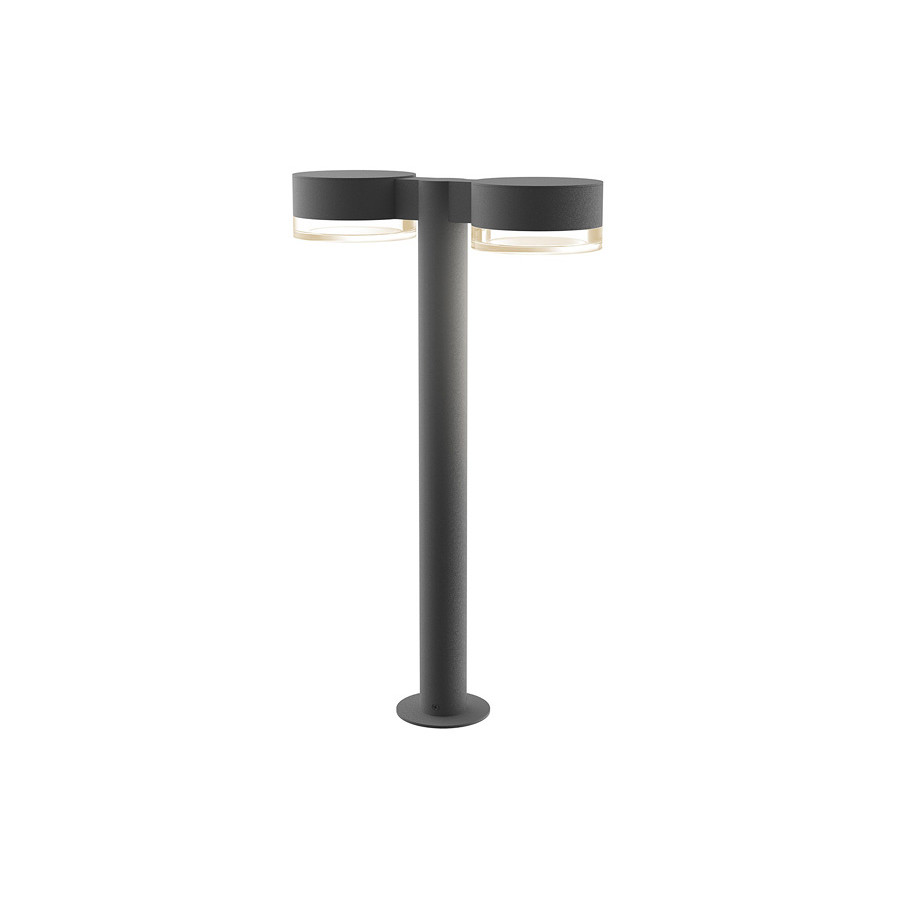 Sonneman REALS LED Double Bollard - Textured Gray, 22", Plate Caps and Clear Cylinder Lenses