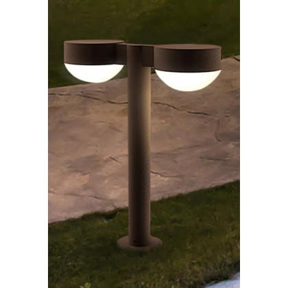 Sonneman REALS LED Double Bollard - Textured Gray, 22", Plate Caps and Clear Cylinder Lenses