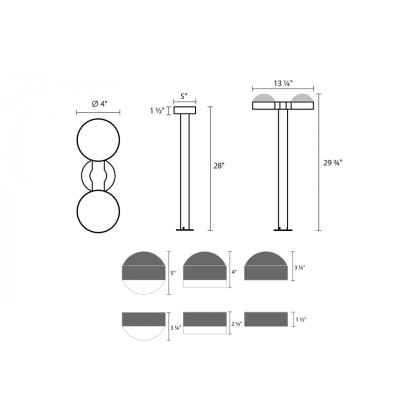 Sonneman REALS LED Double Bollard - Textured Gray, 28", Dome Caps and Clear Cylinder Lenses