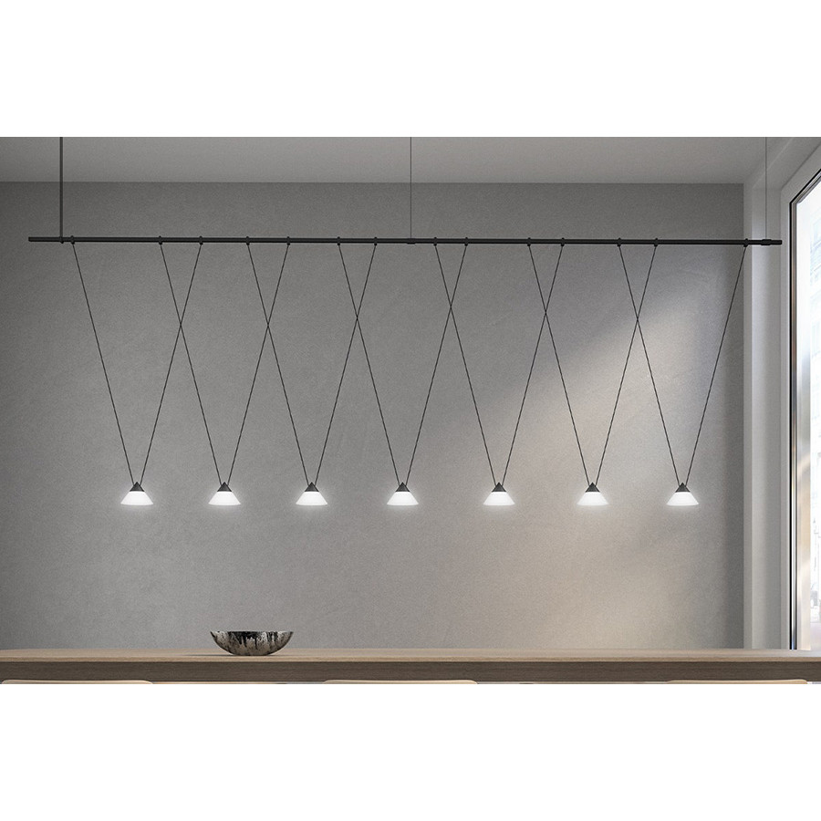 Sonneman - Suspenders 96" 1-Tier Linear with V-Line Etched Glass Cone Luminaires