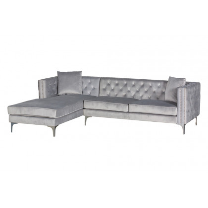 Stanza Melissa Right Facing Velvet Sectional - Blue