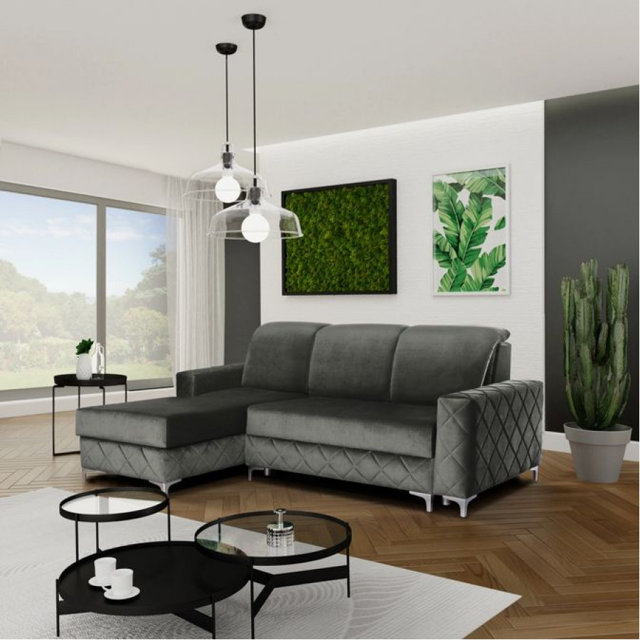 Styles Alfredo Left-Facing Mini Sectional - Gray, Velvet