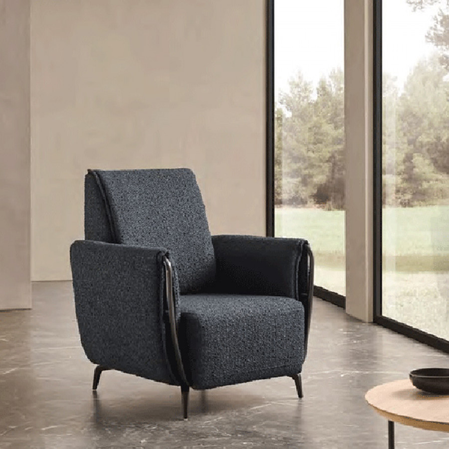 Suinta - Marta Solid Print Armchair in Fabric, Flared Arms