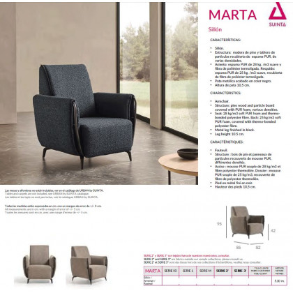 Suinta - Marta Solid Print Armchair in Fabric, Flared Arms
