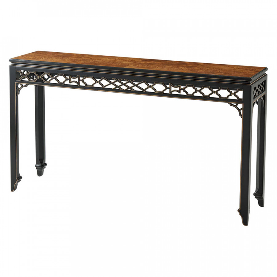 Theodore Alexander Long Hall Burl Console Table