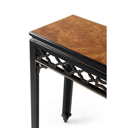Theodore Alexander Long Hall Burl Console Table