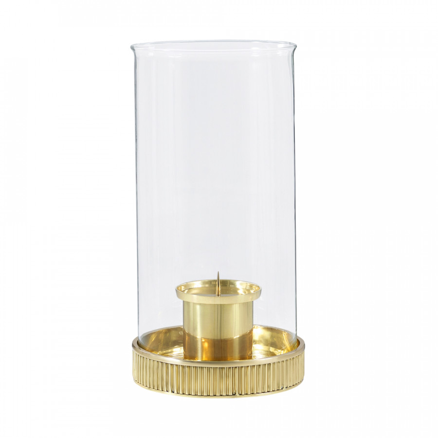 Theodore Alexander Last Storm Of The Season Small Candleholder - Polished Brass with Glass