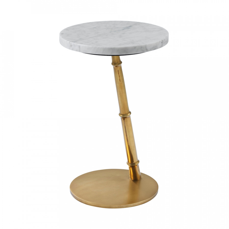 Theodore Alexander Kesden Accent Table - Honed White Bianco Marble/Satin Brass