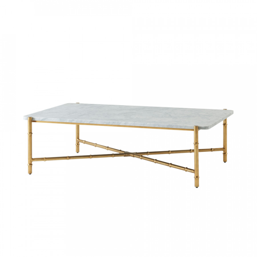 Theodore Alexander Kesden Cocktail Table - White Bianco Marble/Satin Brass