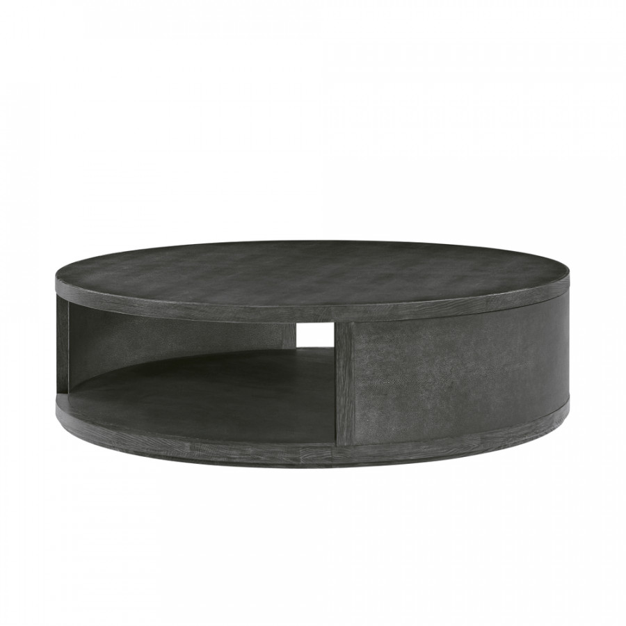 Theodore Alexander Maxwell Large Round Cocktail Table - Obsidian On Oak/Shagreen