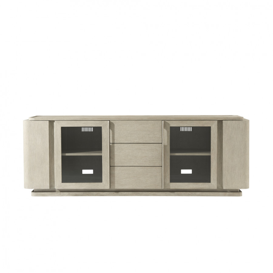 Theodore Alexander Repose 80" Glass Door Media Console - Gray Oak