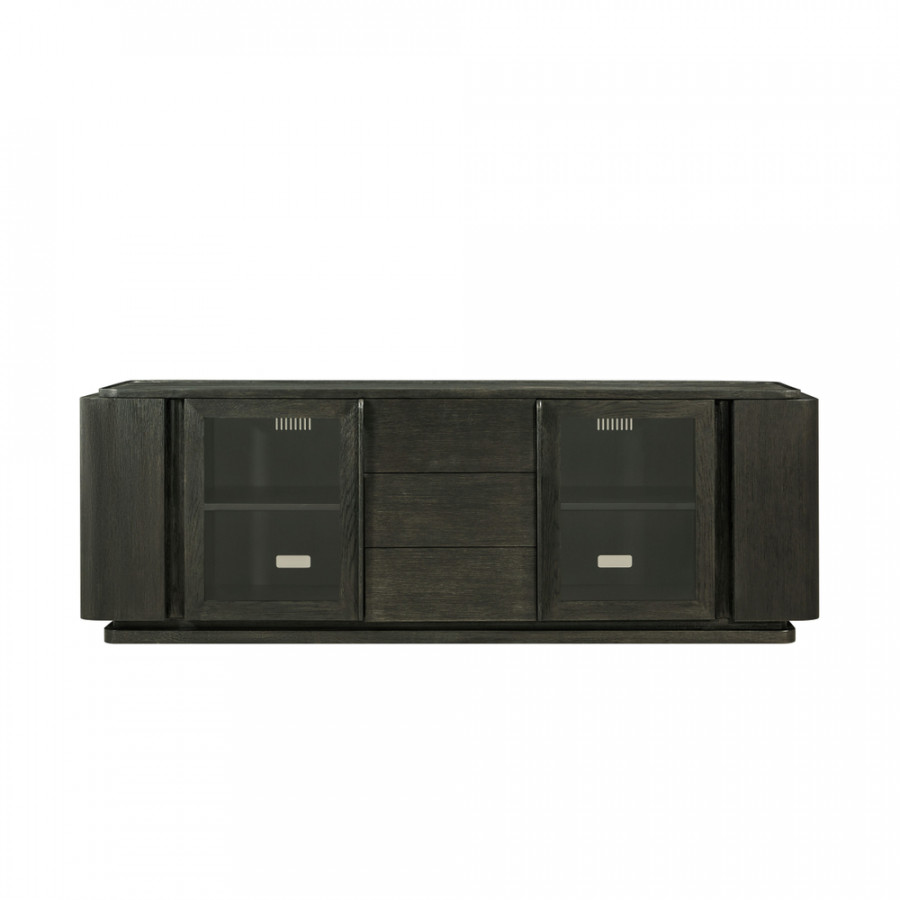 Theodore Alexander Repose 80" Glass Door Media Console - Charcoal Oak