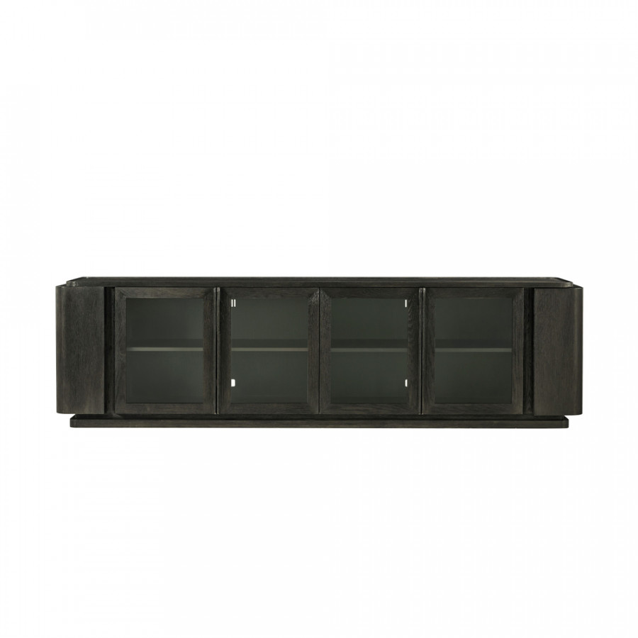Theodore Alexander Repose 100" Glass Door Media Console - Charcoal Oak