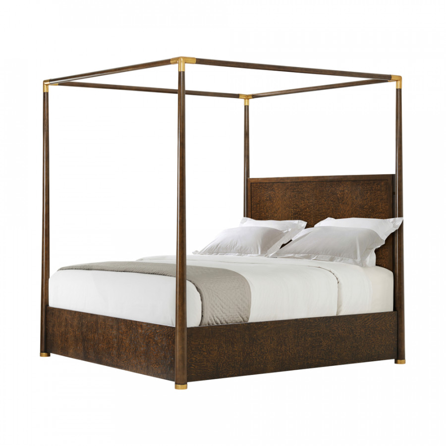 Theodore Alexander Kesden Poster King Bed - Pyramid Brown/Satin Brass
