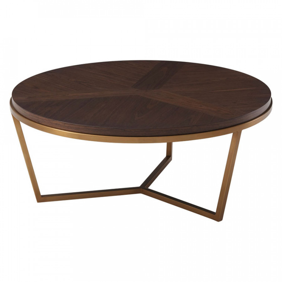 Theodore Alexander Small Fisher Round Cocktail Table - Walnut Veneer/Brass