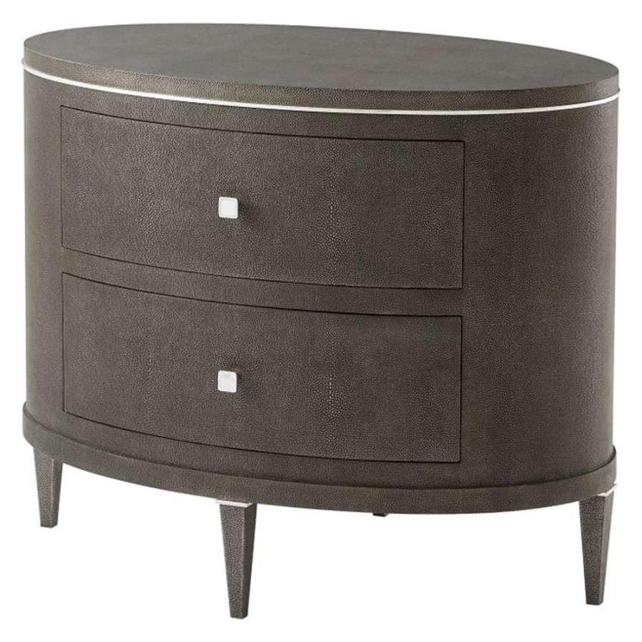 Theodore Alexander Eli Oval Nightstand - Tempest/Nickel
