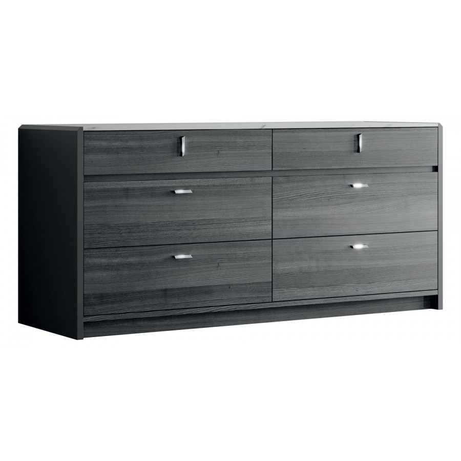 Tomasella - Vulcano 6-Drawer Double Dresser in Gray Oak/High Gloss, Wood