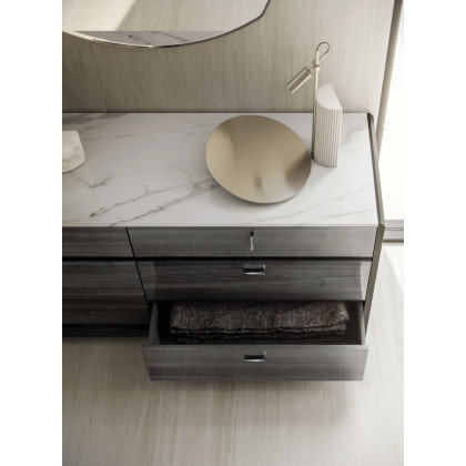 Tomasella - Vulcano 6-Drawer Double Dresser in Gray Oak/High Gloss, Wood
