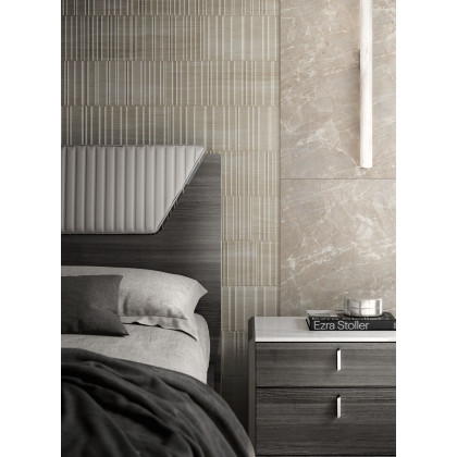 Tomasella Vulcano Queen Size Upholstered Bed - Gray Oak, Wood/Fabric