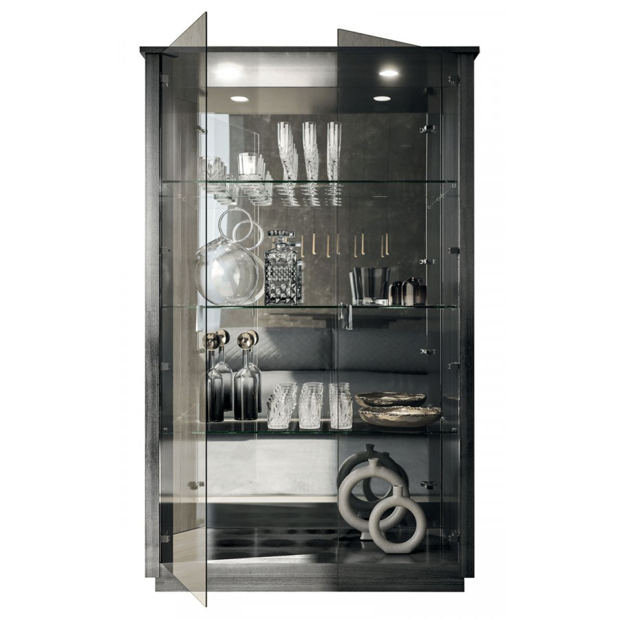 Tomasella - Vulcano 2-Door Curio Cabinet in Gray Oak/High Gloss, Wood/Glass