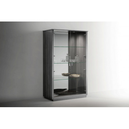 Tomasella - Vulcano 2-Door Curio Cabinet in Gray Oak/High Gloss, Wood/Glass