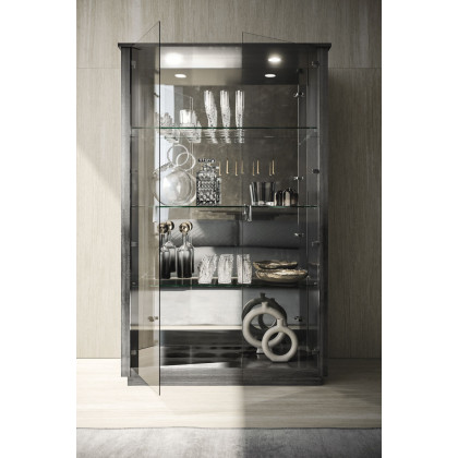 Tomasella - Vulcano 2-Door Curio Cabinet in Gray Oak/High Gloss, Wood/Glass