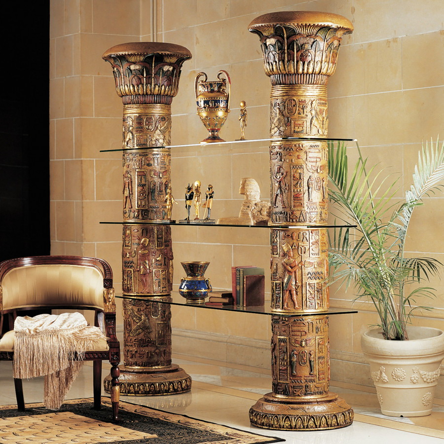 Toscano - Egyptian Columns with Luxor Shelves in Faux Stone, Fiberglass