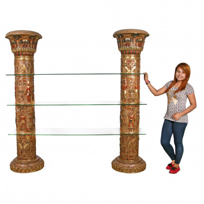 Toscano - Egyptian Columns with Luxor Shelves in Faux Stone, Fiberglass