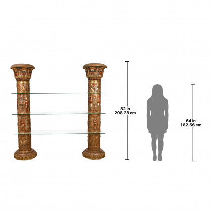 Toscano - Egyptian Columns with Luxor Shelves in Faux Stone, Fiberglass