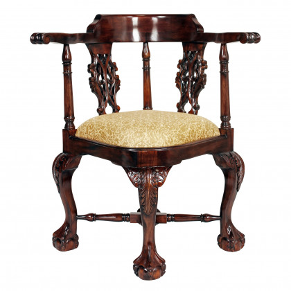 Toscano - Chippendale Corner Chair in Beige, Fabric/Mahogany