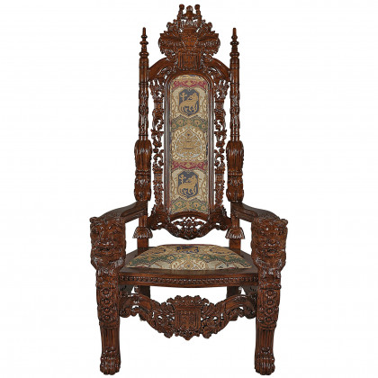Toscano The Lord Raffles Lion Throne Chair - Fabric