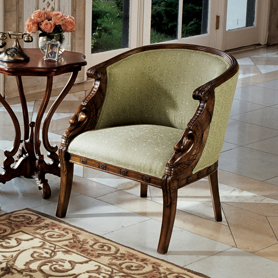 Toscano - Due Cigno Tub Chair in Green, Fabric/Mahogany