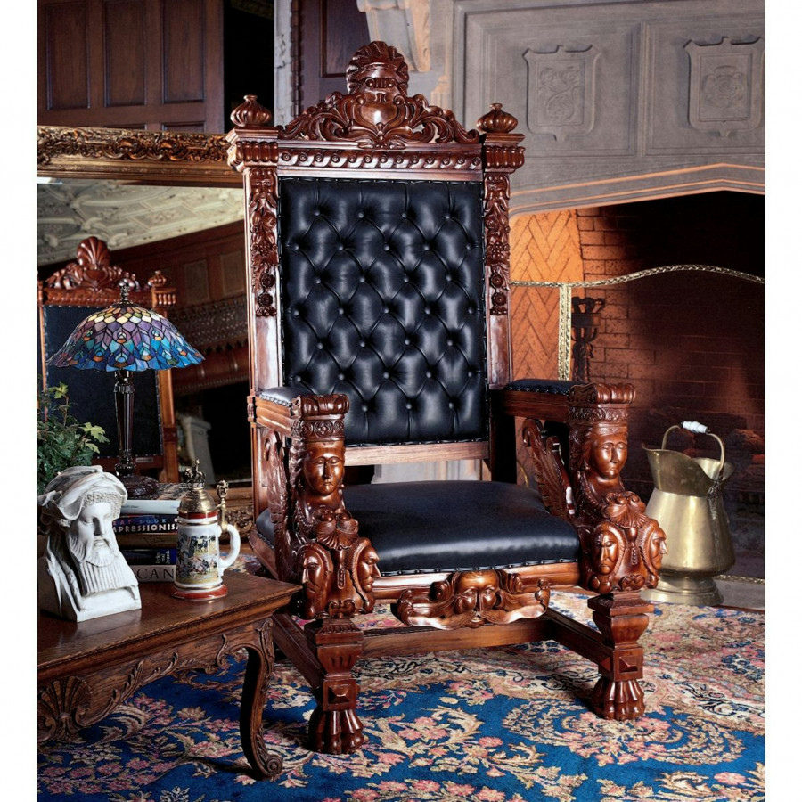 Toscano - The Fitzjames Throne Chair in Black, Leather