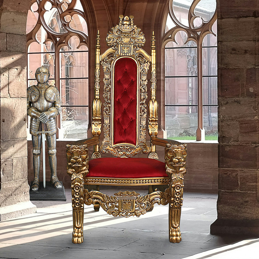 Toscano - Golden Lord Raffles Lion Throne Chair in Gold, Mahogany