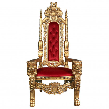 Toscano - Golden Lord Raffles Lion Throne Chair in Gold, Mahogany