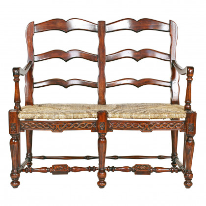 Toscano - French Provincial Settee in Brown, Woven Rush/Mahogany