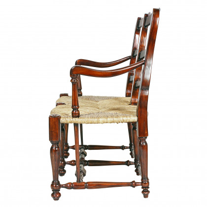 Toscano - French Provincial Settee in Brown, Woven Rush/Mahogany