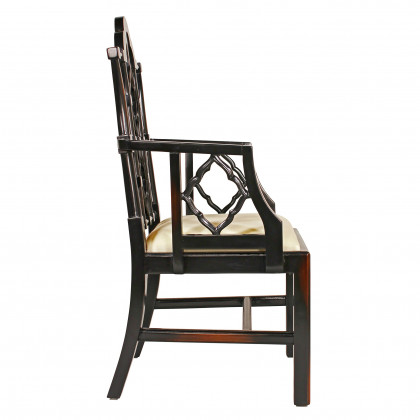Toscano - Chinese Chippendale Chair in Beige, Fabric/Mahogany