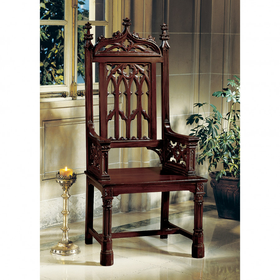Toscano - Gothic Tracery Cathedral Chair in Cherry, Mahogany