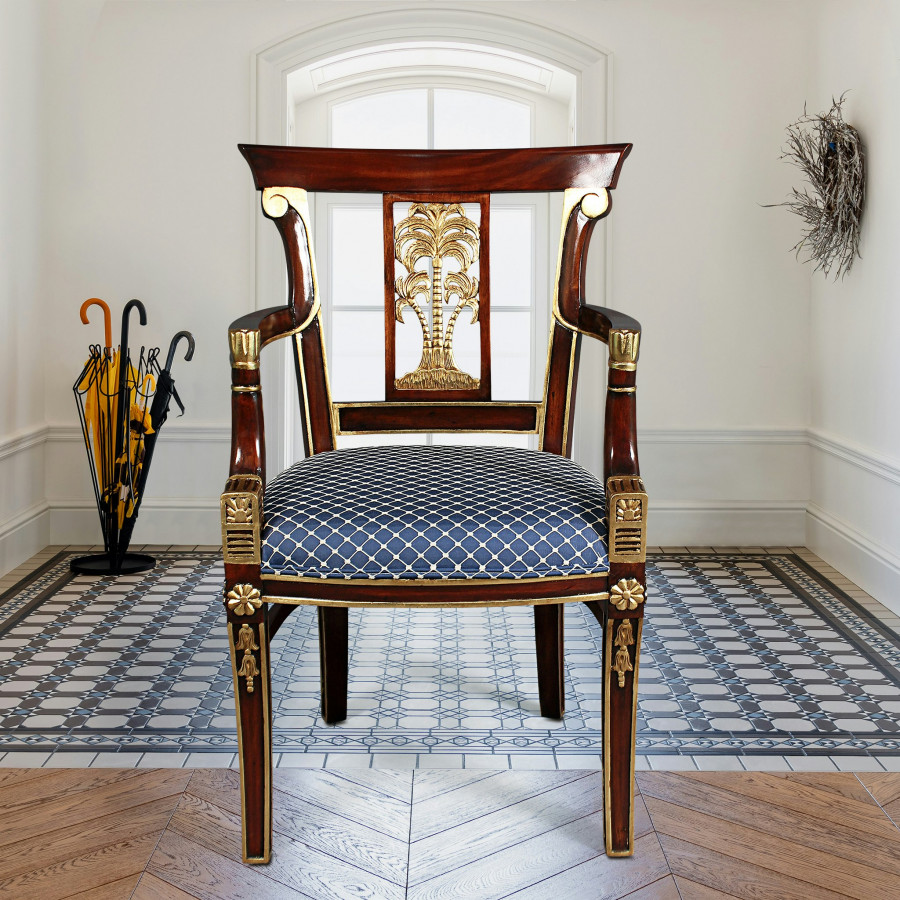 Toscano - British Colonial Plantation Armchair in Fabric/Mahogany