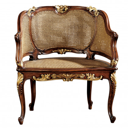 Toscano - French Louis XV Rattan Chair in Beige, Fabric/Mahogany