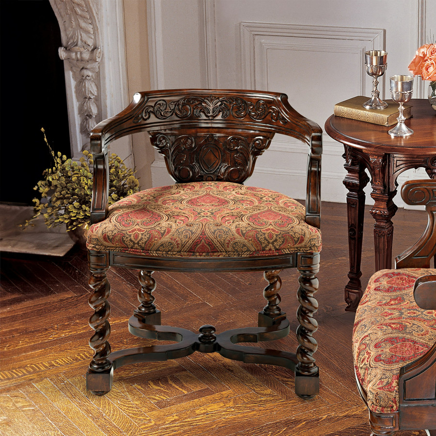 Toscano - Brussels Library Bergere Chair in Walnut, Fabric/Mahogany