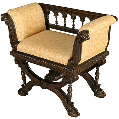 Toscano - Double Griffin Colonnade Bench in Beige, Fabric/Mahogany