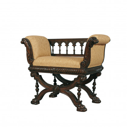 Toscano - Double Griffin Colonnade Bench in Beige, Fabric/Mahogany