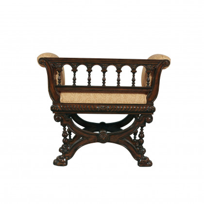 Toscano - Double Griffin Colonnade Bench in Beige, Fabric/Mahogany