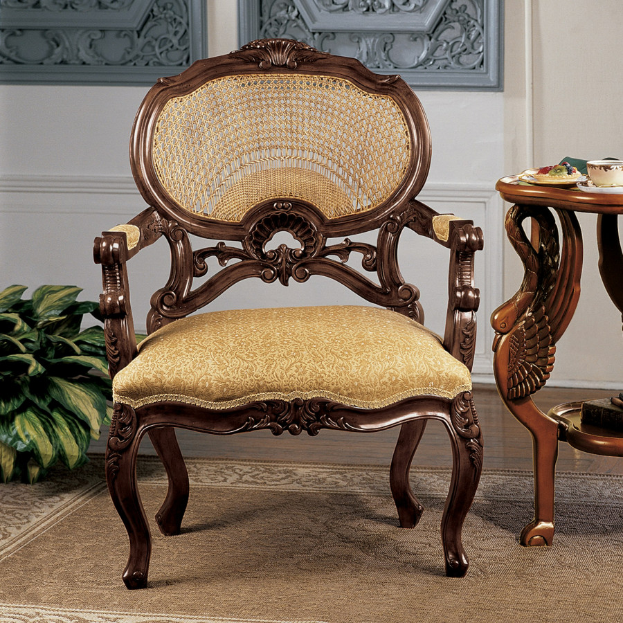 Toscano - Chateau Marquee Occasional Chair in Beige, Fabric/Mahogany