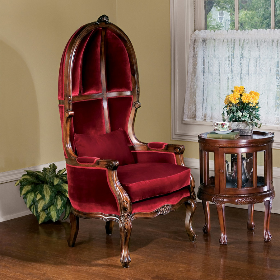 Toscano - Victorian-Style Balloon Chair in Burgundy, Mahogany/Velvet